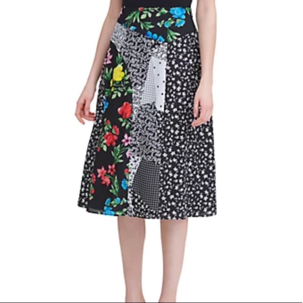 Calvin Klein mixed floral polka dot print patchwork satin feel skirt